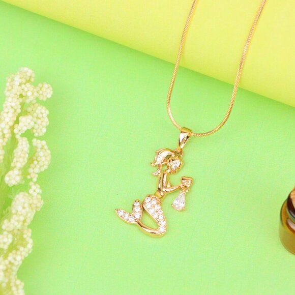 "Mermaid Rose Gold Pendant with Crystals, XPPT1291 - Picture 11 of 11